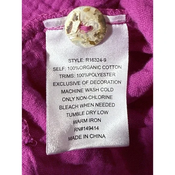 Johhny Was Biya Camp Shirt Womens XL Pink Desire Love Heart Floral Gauze Top - Picture 11 of 13